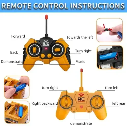 Remote Control Excavator and Dump Truck Toy Set - RC Construction Vehicles Toy with Barricades, Road Signs, Simulated Rocks, Lights and Sounds, Present for Toddlers 3-12 year Boys Girls - 6