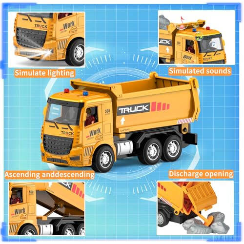 Remote Control Excavator and Dump Truck Toy Set - RC Construction Vehicles Toy with Barricades, Road Signs, Simulated Rocks, Lights and Sounds, Present for Toddlers 3-12 year Boys Girls - 5