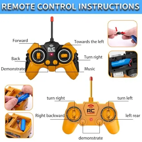 Remote Control Excavator and Dump Truck Toy Set - RC Construction Vehicles Toy with Barricades, Road Signs, Simulated Rocks, Lights and Sounds, Present for Toddlers 3-12 year Boys Girls - 6