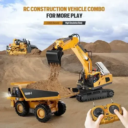 Remote Control Excavator Construction Toys for Boys, 2×1200mAh RC Construction Truck with Metal Shovel & Light, 11CH Excavator Toys for Boys 3-5 4-7 8-12 Year Old Kids Christmas Birthday Gift,120+Mins - 5