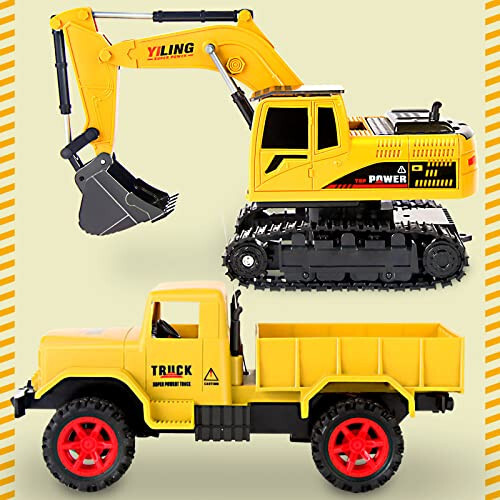 Remote Control Excavator & Dump Truck Toy for Kids(Set of 2) with Lights and Sounds,Construction Vehicles RC Trucks Toys for Boys Kids 3 4 5 6 7 8 9 10 Year... - 3