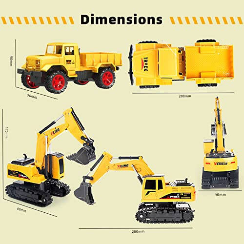 Remote Control Excavator & Dump Truck Toy for Kids(Set of 2) with Lights and Sounds,Construction Vehicles RC Trucks Toys for Boys Kids 3 4 5 6 7 8 9 10 Year... - 4