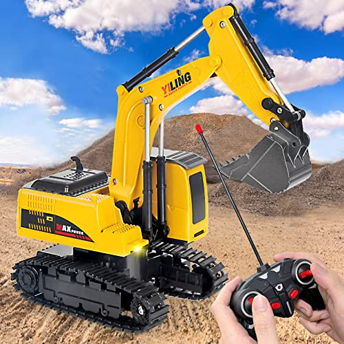 Remote Control Excavator & Dump Truck Toy for Kids(Set of 2) with Lights and Sounds,Construction Vehicles RC Trucks Toys for Boys Kids 3 4 5 6 7 8 9 10 Year... - Remote (1)