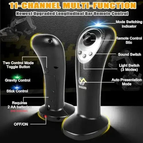 Remote Control Excavator for Boy 6 7 8 9 Years Old, 2.4 GHz Gravity Controlled Excavator Toys with Lights Sound, Rechargeable 11 CH RC Construction Vehicles Metal Shovel, Gifts for Kids 6-12 Year Old - 6