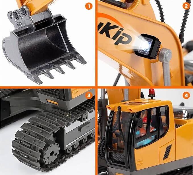 Remote Control Excavator Toy 11 Channel 2.4Ghz RC Construction Vehicles with Metal Shovel Truck Toys for Kids, 680° Rotation with Lights and Sound - 1/20 Scale Tractor Digger for Boys 6+ - 2