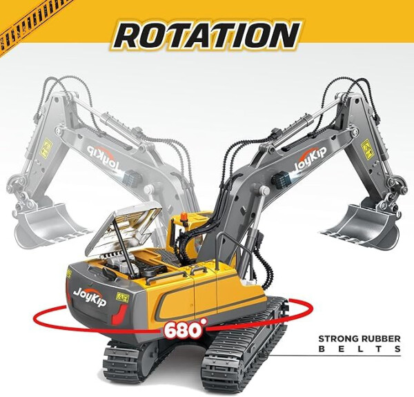 Remote Control Excavator Toy 11 Channel 2.4Ghz RC Construction Vehicles with Metal Shovel Truck Toys for Kids, 680° Rotation with Lights and Sound - 1/20 Scale Tractor Digger for Boys 6+ - 3