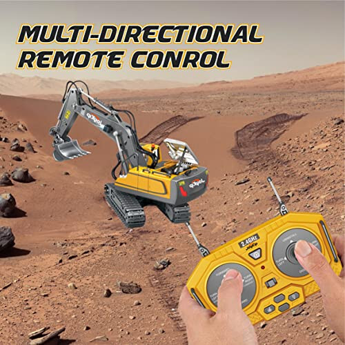 Remote Control Excavator Toy 11 Channel 2.4Ghz RC Construction Vehicles with Metal Shovel Truck Toys for Kids, 680° Rotation with Lights and Sound - 1/20 Scale Tractor Digger for Boys 6+ - 12