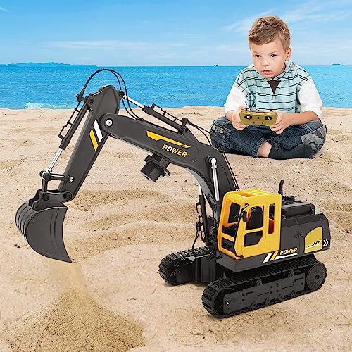 Remote Control Excavator Toys for Boys - 12 Channel Metal Shovel RC Excavator with Spray & LED Lights, RC Construction Vehicles with 2 Batteries, Gifts for Kids Boys Girls Age 3-5 4-7 8-12 Year Old - 5