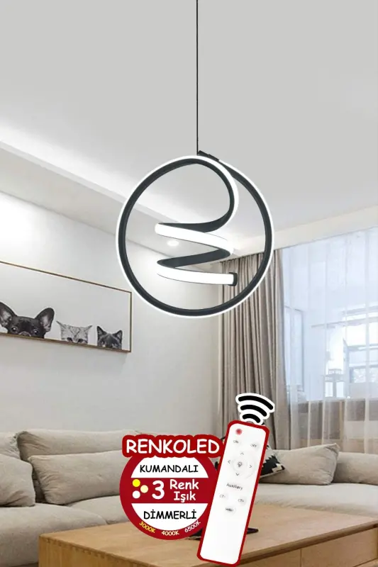 Remote Controlled 3 Color Modern Pendant Led Chandelier Black Case-black white light - 2
