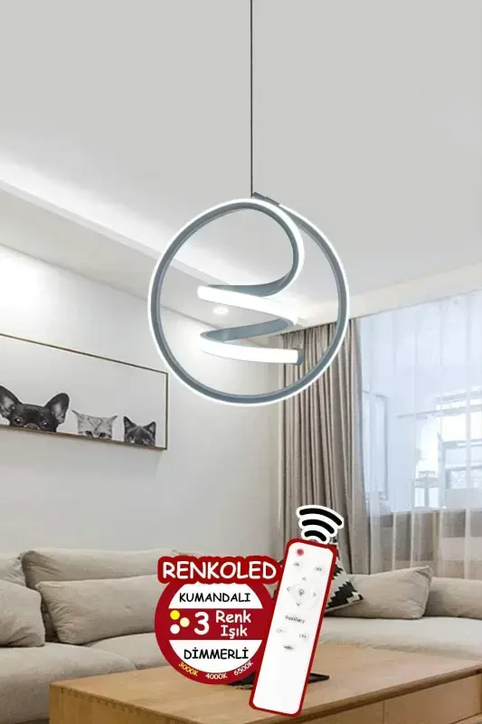 Remote Controlled 3 Color Modern Pendant Led Chandelier Silver Gray Case-Silver Gray White Light - 1