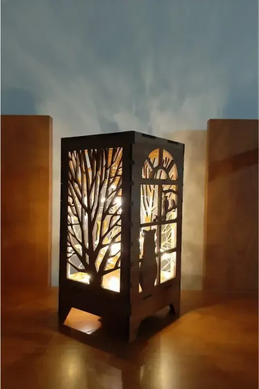 Remote Controlled Functional LED Wooden Laser Cut Table and Night Lamp LED Battery Operated Batteries Included-Daylight - 2