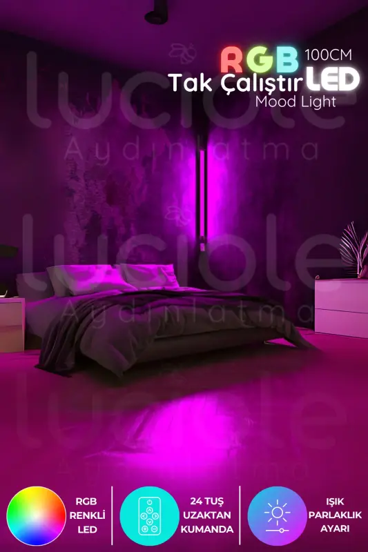 Remote Controlled Led Lamp - Bedside, TV Side, Living Room - Rgb Multi Color Ledap13 - LUCIOLE