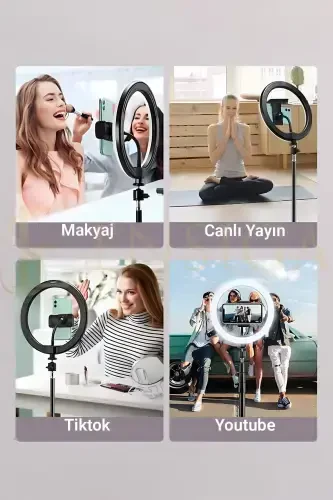 Remote Controlled Youtuber Tiktok Shooting Lighted Phone Holder Makeup Light Ring Light 10 Inch + 2.1 M Tripod-REMOTE CONTROLLED 10 BLACK - 5