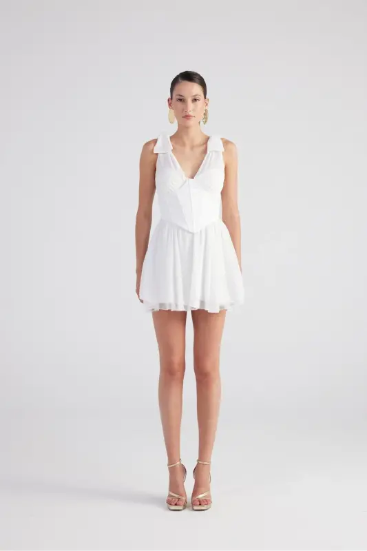 Removable Corset Detailed Mini Chiffon Fiona Dress White - 1