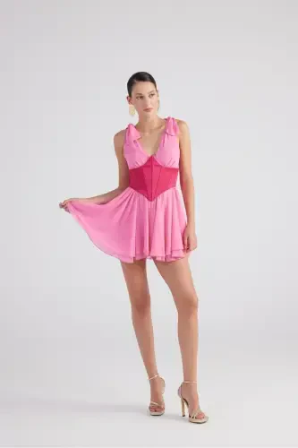 Removable Corset Globe Mini Chiffon Fiona Dress Pink - 1