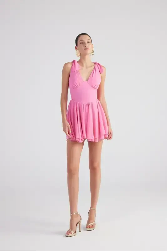 Removable Corset Globe Mini Chiffon Fiona Dress Pink - 2