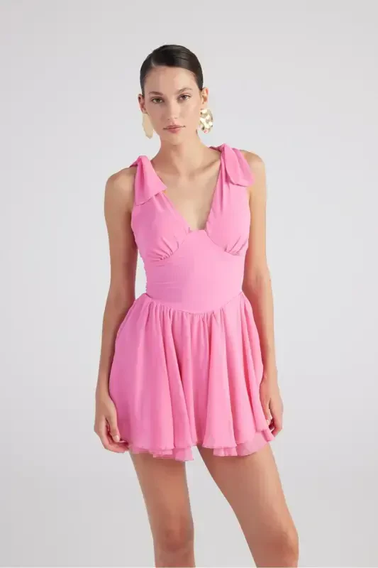 Removable Corset Globe Mini Chiffon Fiona Dress Pink - 3