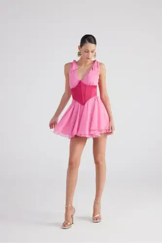 Removable Corset Globe Mini Chiffon Fiona Dress Pink - 6