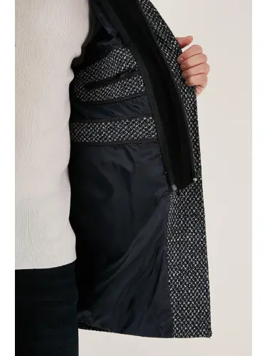 Removable Hooded Mottled Slim Fit Cashmere Coat 5841013-Navy Blue - 5