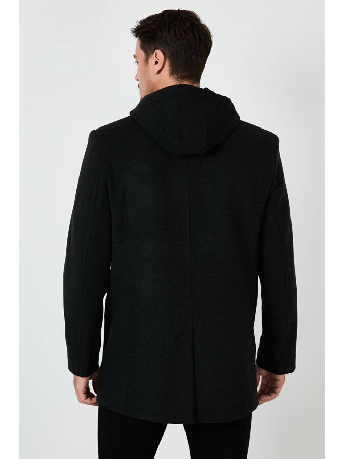 Removable Hooded Mottled Slim Fit Cashmere Coat-Gray - 5