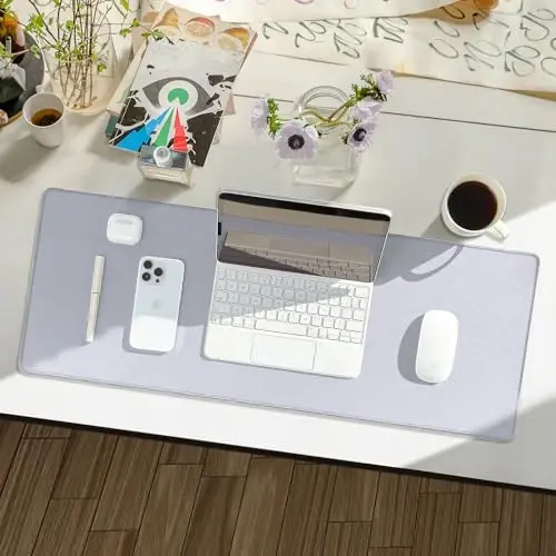 Reniteco chidamli tikilgan qirralari, sirpanmaydigan kauchuk tagligi, uy ofisi o'yinlari uchun donli jakkard sichqoncha gilamchasi, 35,4''x15,7''x0,12'', mat och kulrang o'lchamli suv o'tkazmaydigan o'yin sichqonchasi paneli - 2