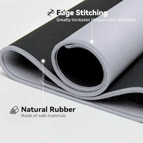 Reniteco chidamli tikilgan qirralari, sirpanmaydigan kauchuk tagligi, uy ofisi o'yinlari uchun donli jakkard sichqoncha gilamchasi, 35,4''x15,7''x0,12'', mat och kulrang o'lchamli suv o'tkazmaydigan o'yin sichqonchasi paneli - 5