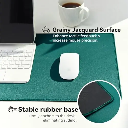Reniteco Waterproof Large Gaming Mouse Pad with Durable Stitched Edges, Non-Slip Rubber Base, Grainy Jacquard Mouse Mat Desk Pad for Home Office Gaming, 31.5''x11.8''x0.12'', Matte Green - 4