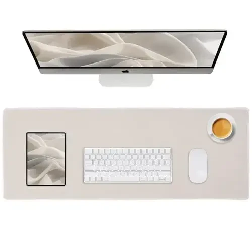 Reniteco Waterproof Large Gaming Mouse Pad with Durable Stitched Edges, Non-Slip Rubber Base, Grainy Jacquard Mouse Mat Desk Pad for Home Office Gaming, 35.4''x15.7''x0.12'', Beige 