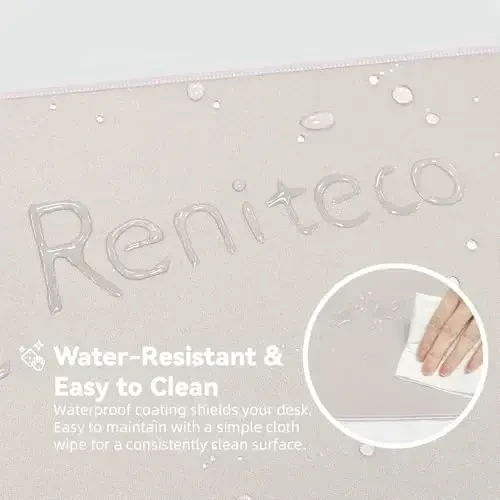 Reniteco Waterproof Large Gaming Mouse Pad with Durable Stitched Edges, Non-Slip Rubber Base, Grainy Jacquard Mouse Mat Desk Pad for Home Office Gaming, 35.4''x15.7''x0.12'', Beige - 5
