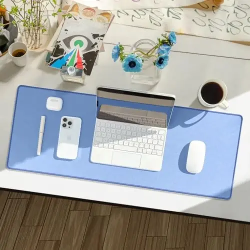 Reniteco Waterproof Large Gaming Mouse Pad with Durable Stitched Edges, Non-Slip Rubber Base, Grainy Jacquard Mouse Mat Desk Pad for Home Office Gaming, 35.4''x15.7''x0.12'', Matte Blue - RENITECO (1)