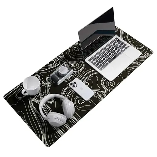 Reniteco Waterproof Large Gaming Mouse Pad with Durable Stitched Edges, Non-Slip Rubber Base, Grainy Jacquard Mouse Mat Desk Pad for Home Office Gaming, 31.5''x11.8''x0.12'', Topographic Map White - 5