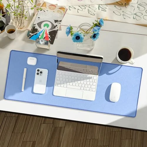 Reniteco Waterproof Large Gaming Mouse Pad with Durable Stitched Edges, Non-Slip Rubber Base, Grainy Jacquard Mouse Mat Desk Pad for Home Office Gaming, 31.5''x11.8''x0.12'', Matte Blue - RENITECO (1)