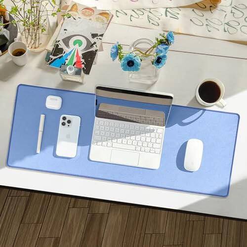 Reniteco Waterproof Large Gaming Mouse Pad with Durable Stitched Edges, Non-Slip Rubber Base, Grainy Jacquard Mouse Mat Desk Pad for Home Office Gaming, 31.5''x11.8''x0.12'', Matte Blue - 2