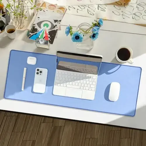 Reniteco Waterproof Large Gaming Mouse Pad with Durable Stitched Edges, Non-Slip Rubber Base, Grainy Jacquard Mouse Mat Desk Pad for Home Office Gaming, 35.4''x15.7''x0.12'', Matte Blue - RENITECO (1)