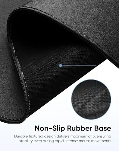 Reniteco Waterproof Large Gaming Mouse Pad with Durable Stitched Edges, Non-Slip Rubber Base, Grainy Jacquard Mouse Mat Desk Pad for Home Office Gaming, 31.5''x11.8''x0.12'', Matte Black - 5