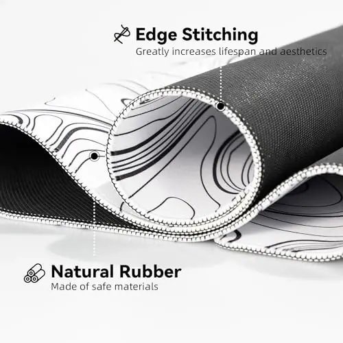 Reniteco Waterproof Large Gaming Mouse Pad with Durable Stitched Edges, Non-Slip Rubber Base, Grainy Jacquard Mouse Mat Desk Pad for Home Office Gaming, 31.5''x11.8''x0.12'', Topographic Map White - 4