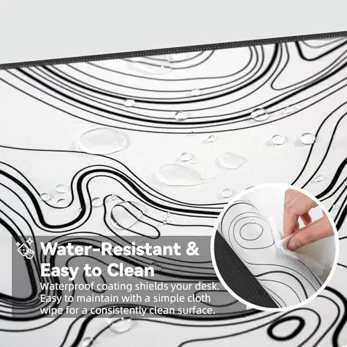 Reniteco Waterproof Large Gaming Mouse Pad with Durable Stitched Edges, Non-Slip Rubber Base, Grainy Jacquard Mouse Mat Desk Pad for Home Office Gaming, 31.5''x11.8''x0.12'', Topographic Map White - 6