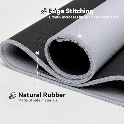 Reniteco Waterproof Large Gaming Mouse Pad with Durable Stitched Edges, Non-Slip Rubber Base, Grainy Jacquard Mouse Mat Desk Pad for Home Office Gaming, 35.4''x15.7''x0.12'', Matte Light Gray - 5