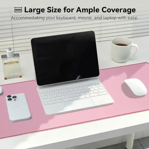 Reniteco Waterproof Large Gaming Mouse Pad with Durable Stitched Edges, Non-Slip Rubber Base, Grainy Jacquard Mouse Mat Desk Pad for Home Office Gaming, 35.4''x15.7''x0.12'', Pink - 2