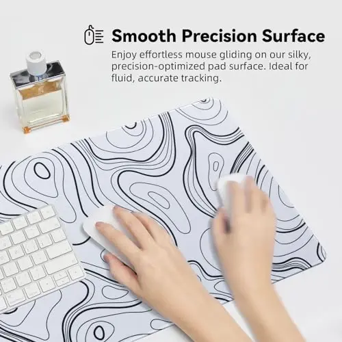 Reniteco Waterproof Large Gaming Mouse Pad with Durable Stitched Edges, Non-Slip Rubber Base, Grainy Jacquard Mouse Mat Desk Pad for Home Office Gaming, 31.5''x11.8''x0.12'', Topographic Map White - 3