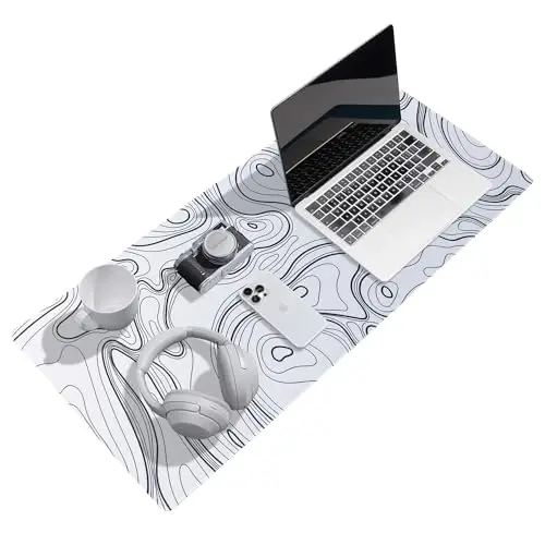 Reniteco Waterproof Large Gaming Mouse Pad with Durable Stitched Edges, Non-Slip Rubber Base, Grainy Jacquard Mouse Mat Desk Pad for Home Office Gaming, 31.5''x11.8''x0.12'', Topographic Map White 