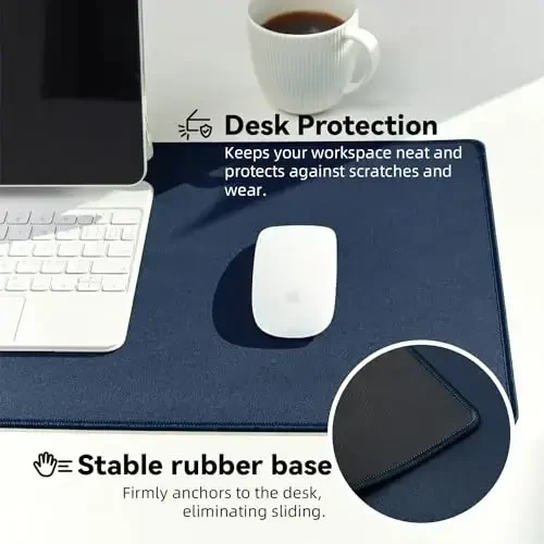 Reniteco Waterproof Large Gaming Mouse Pad with Durable Stitched Edges, Non-Slip Rubber Base, Grainy Jacquard Mouse Mat Desk Pad for Home Office Gaming, 35.4''x15.7''x0.12'', Matte Navy Blue - 5