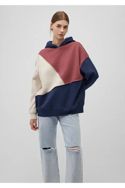 Color Block Kapüşonlu Sweatshirt 1S10170-70399 - MAVI