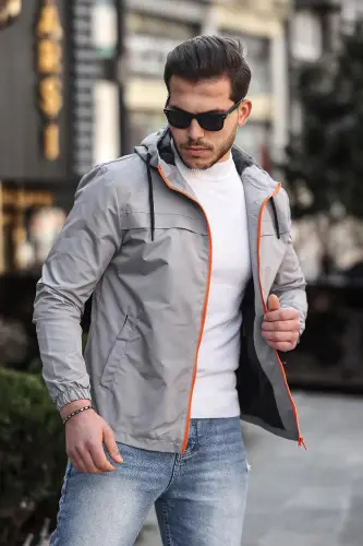 Renkli Fermuarlı Yağmurluk Mevsimlik PLDP 2920-GRİ 