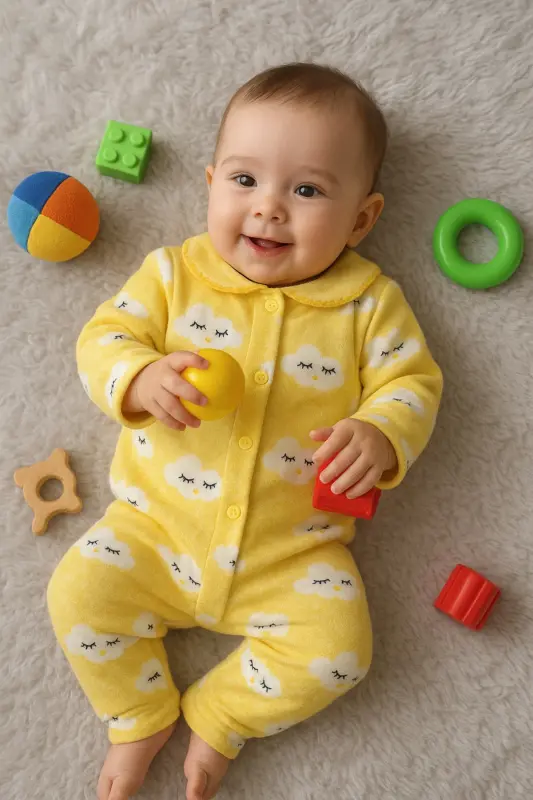 Renkli ikili uğur böceği pamuk bebek takımı-Sarıu.böc - 3