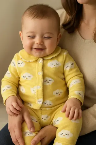 Renkli ikili uğur böceği pamuk bebek takımı-Sarıu.böc - ANNE DOKUNUŞU GIBI KUZUM BEBE (1)