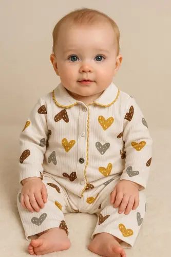 Renkli ikili uğur böceği pamuk bebek takımı-Turuncu.böc 