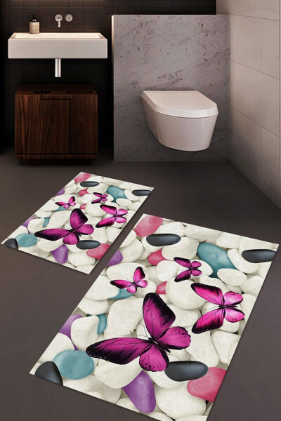 Renkli Kelebek Ve Taş Desenli Halı Takımı (60X100/40X60) - Cp26 - siyah - 2