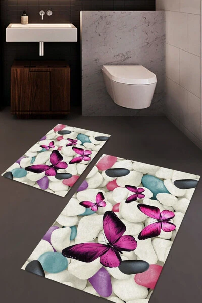 Renkli Kelebek Ve Taş Desenli Halı Takımı (60X100/40X60) - Cp26 - 2