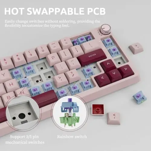 KZZI Mechanical Gaming Keyboard with Color Multimedia Display, Hot Swappable, Gasket Mount RGB, Pre-lubed Stabilizer for Mac/Win (Large Purple Pink) - KZZI (1)